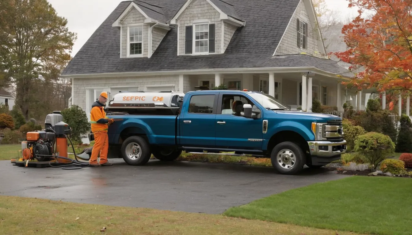 Septic provider pumping a residential tank in a Hopatcong yard near the Hopatcong area