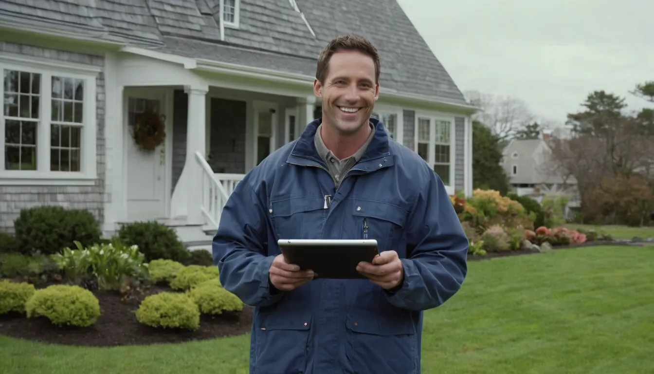 Friendly provider showing a homeowner a camera inspection screen near a yard in the Hopatcong area